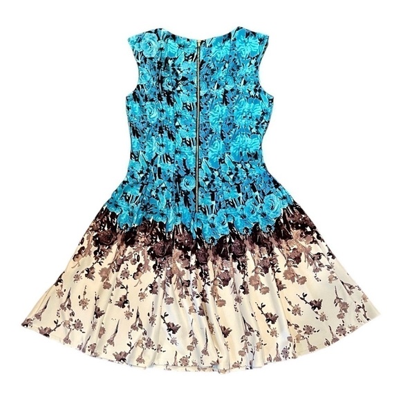 JULIÁN TAYLOR, NEW YORK, SLEEVELESS DRESS IN BLUE, CREAM & EGGPLANT. SIZE 6 - Picture 2 of 6